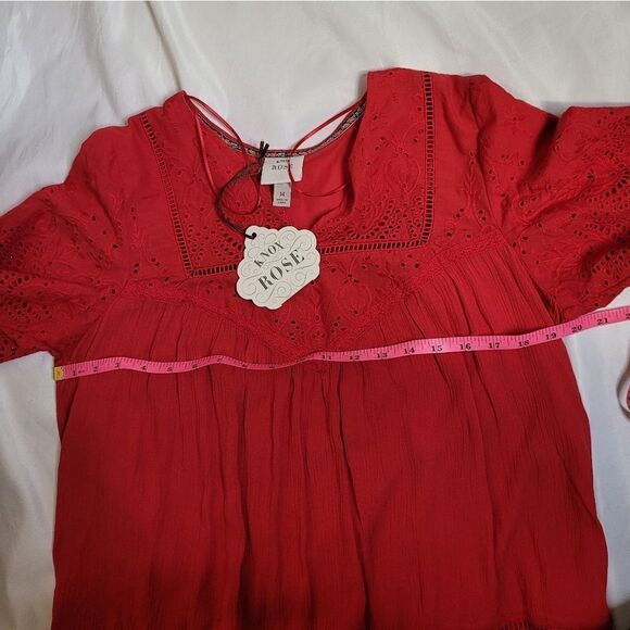 NEW Knox Rose robin red eyelet loose fit v-neck peasant top M - Picture 8 of 8